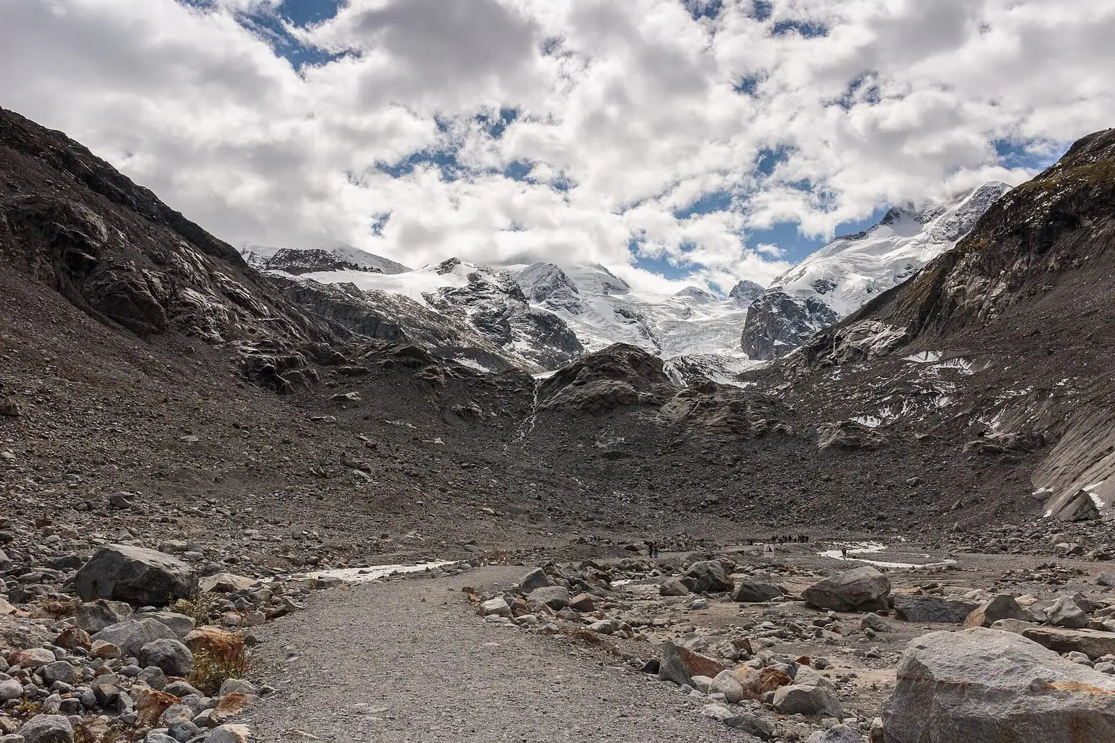 The front of the Morteratsch Glacier in south-east Switzerland, attacked this summer by warm air and meltwater.