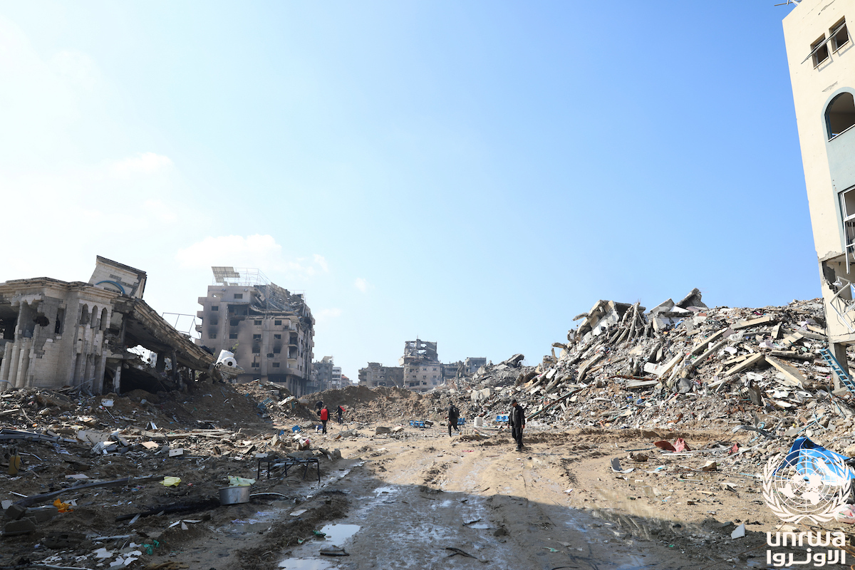 Destroyed buildings in the Al-Maqousi quarter of the Gaza Strip