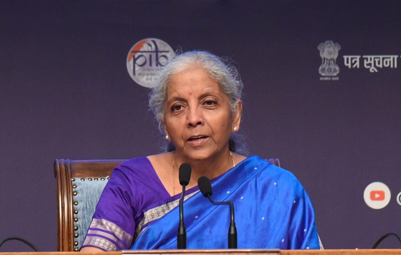Finance Minister Nirmala Sitharaman briefing the media on a GST Council meeting in New Delhi